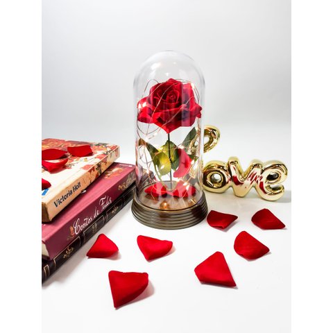 Luminária Cúpula A Bela E A Fera A Rosa Encantada Presente para namorada Amor Lindo Preto