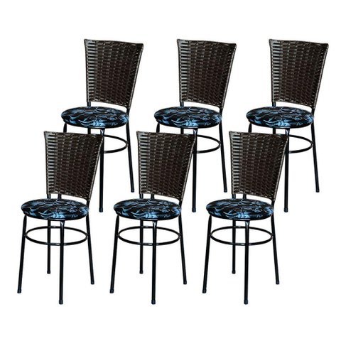 6 Cadeiras para Mesa Preta Hawai Marrom Assento Floral Cor:floral Preto