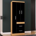 Ver imagem 1 de Guarda-Roupa Solteiro Milão 3 Portas 2 Gavetas Damasco/Preto - Poquema