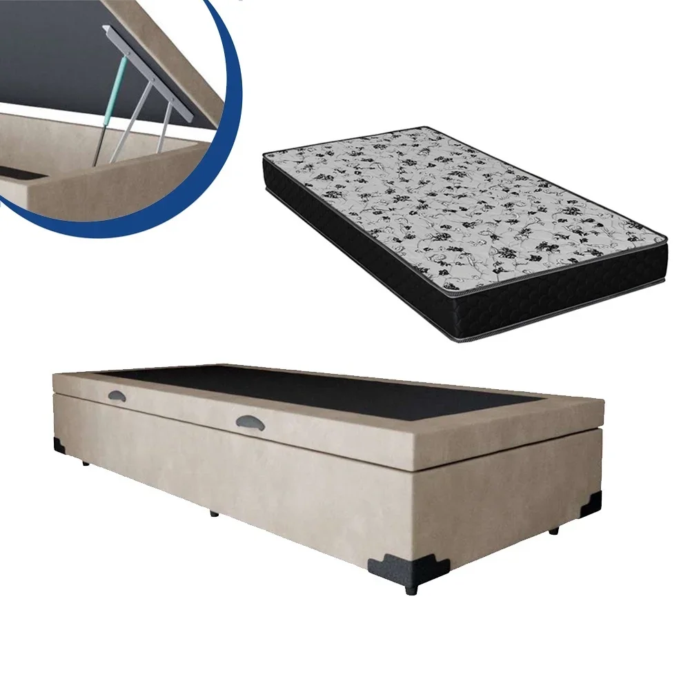 Ver imagem 2 de Cama Box Baú Solteiro Conforto Suede Bege + Colchão Solteiro Conforto Espuma D23 Com EPS 16x88x188