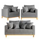 Ver imagem 1 de Kit Sofá Beny 140cm + 2 Poltronas Base de Madeira Linho