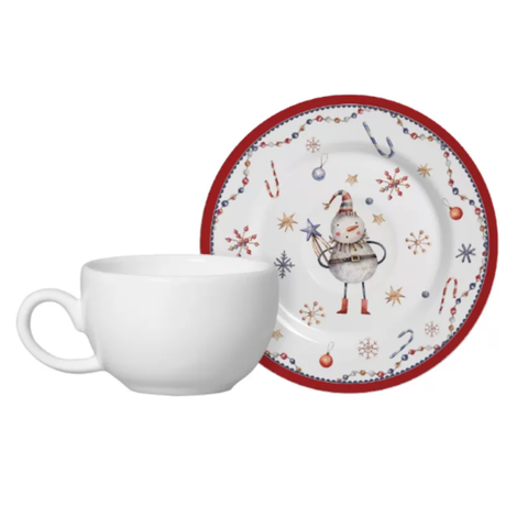 Xícara de Café com Pires de Cerâmica Boneco de Neve Natalino Celebrações de Natal Greetings Mesa Pos