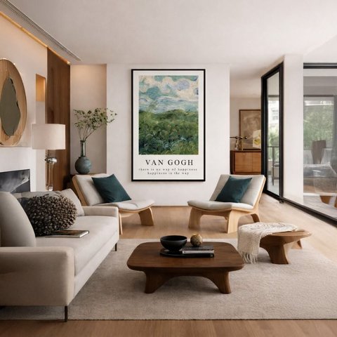 Canvas Van Gogh Campos de Trigo Verde 40x30cm Mold Preta