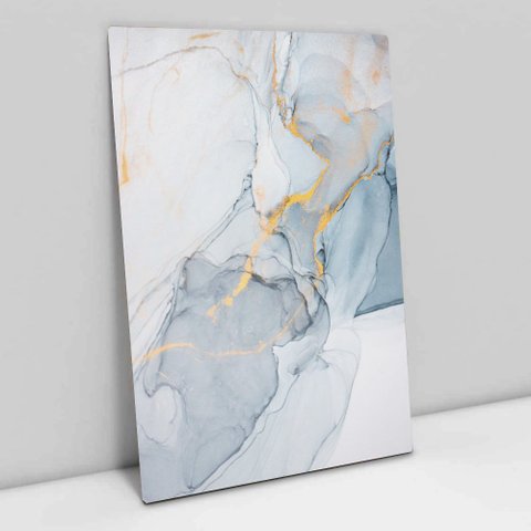 Quadro Decorativo em Canvas Abstrato Mármore Azul Suave TaColado Borda Infinita 90 x 60cm