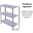Ver imagem 6 de Estante de Aço 3 Prateleiras Reguláveis 30cm Multiuso Cinza