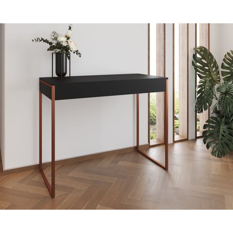 Aparador Industrial Califórnia 137x40 Ferro Cobre Tampo Preto
