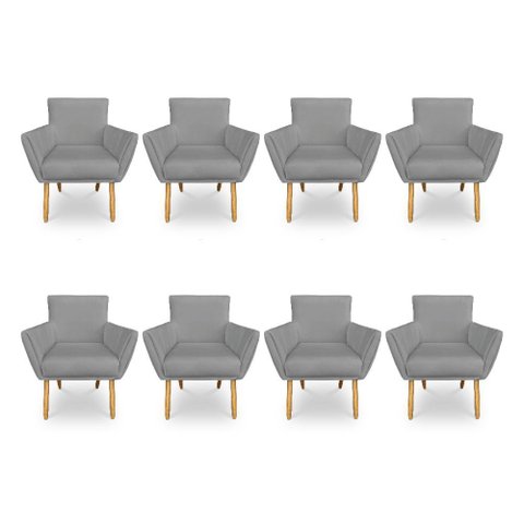 Kit 8 Poltronas Decorativa Leticia Suede Pés Palito Castanho - Pallazio