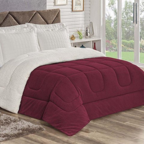 Coberdrom Veneza Casal Queen 1 Peça Dupla Face Fleece e Sherpa 100% Poliéster - Vinho