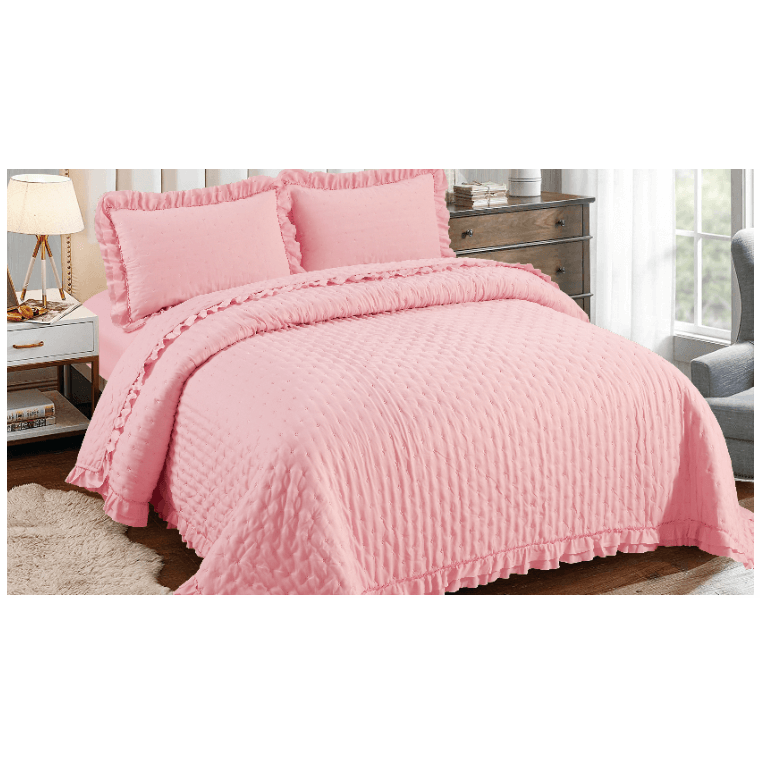 Kit Colcha Peplum Queen 3 pçs 2,40m x 2,60m Rosa Sonhare Sultan
