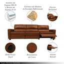 Ver imagem 3 de Sofá Sala de Cinema Elétrico Maldivas Reclinável Retrátil 4 Lugares 281cm Couro Conhaque Brilho G40