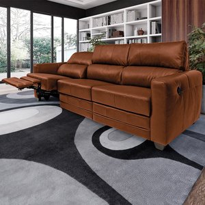 Sofá Sala de Cinema Elétrico Maldivas Reclinável Retrátil 4 Lugares 281cm Couro Conhaque Brilho G40 