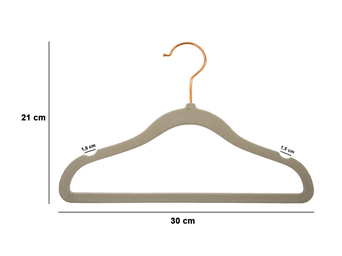 Kit 20 Cabides De Veludo Infantil Gancho Cobre Bege - 3