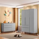 Ver imagem 2 de Conjunto Infantil Guarda Roupa e Cômoda Tina 100% Mdf Cinza Semi Brilho - Sallar Home