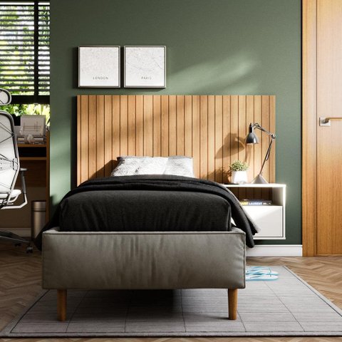 Cabeceira para Cama Box com Efeito Ripado 3d Cross Solteiro 90x60cm Freijó - Movelove