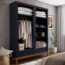Ver imagem 4 de Guarda Roupa Solteiro Madeira Maciça Rústico 4 Portas 2 Gavetas Azul Petróleo - Apaixone & Decore