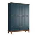 Ver imagem 2 de Guarda Roupa Solteiro Madeira Maciça Rústico 4 Portas 2 Gavetas Azul Petróleo - Apaixone & Decore