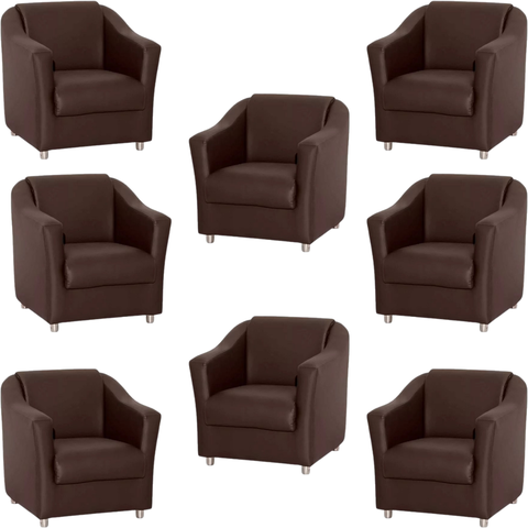 Kit 8 Poltronas Decorativa Reforçada Recepção Clinica Salão Courino Marrom