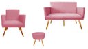 Ver imagem 1 de Kit Namoradeira + 1 Poltrona Decorativa Nina + Puff Redondo Suede Rosa Pés Madeira Ms Decor