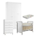 Ver imagem 1 de Quarto de Bebê 4 Portas com Gaveteiro Ternura Baby e Berço Mirelle Branco Brilho com Colchão Gazin -