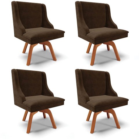 Kit 4 Cadeiras Estofadas Giratória para Sala de Jantar Lia Suede Marrom - Ibiza