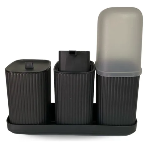 Kit 3 Peças Usual Banheiro Porta Escova Sabonete Algodão:preto