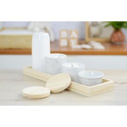 Kit Higiene Porcelana Bebê Maternidade Poá Cinza Unissex Bancada K066 - 9