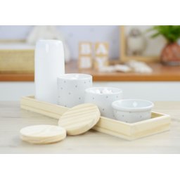 Kit Higiene Porcelana Bebê Maternidade Poá Cinza Unissex Bancada K066 - 10