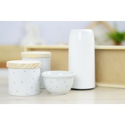 Kit Higiene Porcelana Bebê Maternidade Poá Cinza Unissex Bancada K066 - 3