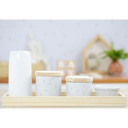 Kit Higiene Porcelana Bebê Maternidade Poá Cinza Unissex Bancada K066 - 6