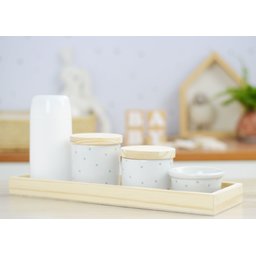 Kit Higiene Porcelana Bebê Maternidade Poá Cinza Unissex Bancada K066 - 7