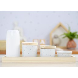 Kit Higiene Porcelana Bebê Maternidade Poá Cinza Unissex Bancada K066 - 1