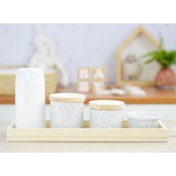 Kit Higiene Porcelana Bebê Maternidade Poá Cinza Unissex Bancada K066 - 5