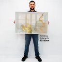 Ver imagem 2 de Quadro Decorativo Caixa Alta com Vidro Abstrato Mármore Branco Gold TaColado Moldura Branca 90 x 60c