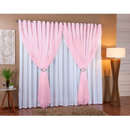 Cortina Voil Com Forro Microfibra Sala E Quarto 6,00 x 2,20 - Branco/Rosa - 1