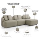 Ver imagem 3 de Sofá 3 Lugares com Chaise Direito Sala Living 248cm Arlo F04 Linho Bege - Lyam Decor