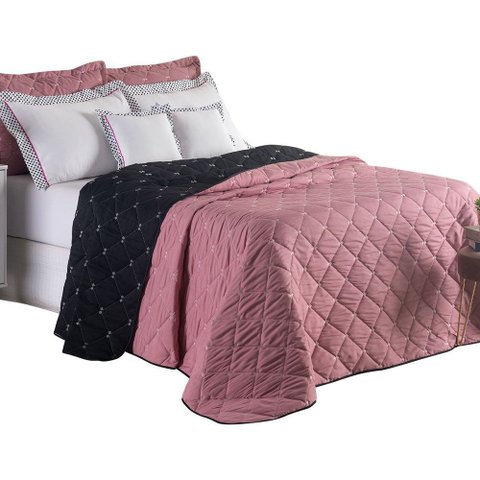 Kit Cobre Leito Dupla Face Casal Padrão Bordado Renove Hipercal 400 Fios:rosê