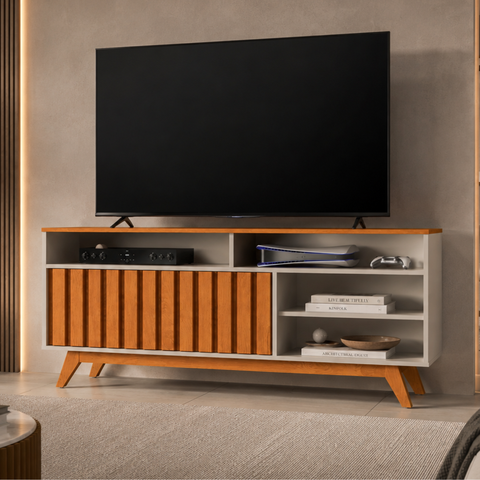 Rack para TV até 50 Polegadas com Prateleira Turin 1,36 - Off White/Nature