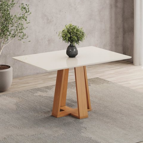 Mesa de Jantar 4 Lugares 120cm Tampo MDF e Vidro Canto Reto Lisa