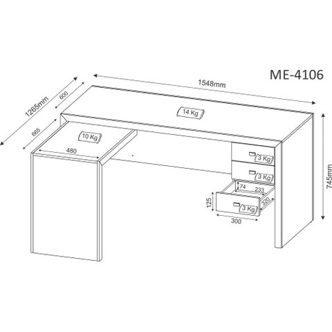 Escrivaninha Me4106 Mdp Tecnomobili Branco