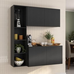 Armário de Cozinha Compacta com Balcão Linea Fit 4 Portas Multimóveis Mp2218 Preto - 1