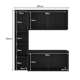Armário de Cozinha Compacta com Balcão Linea Fit 4 Portas Multimóveis Mp2218 Preto - 7