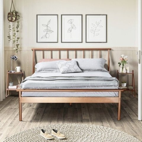 Conjunto Cama de Casal em Aço e 2 Mesas de Cabeceira em Aço Begônia CabeCasa MadeiraOriginals