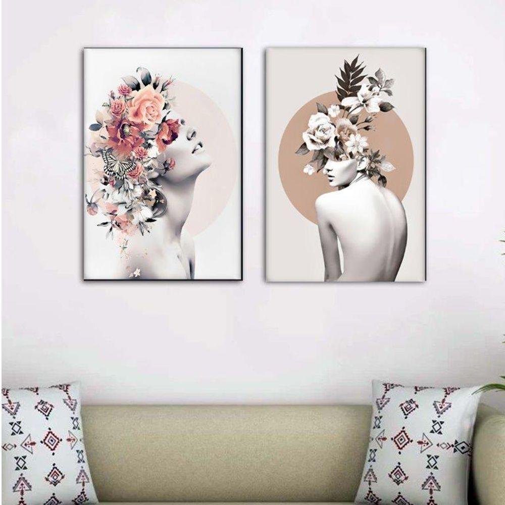 Kit com 2 Quadros em Lona Arte Floral Tamanho:40x60cm - 1
