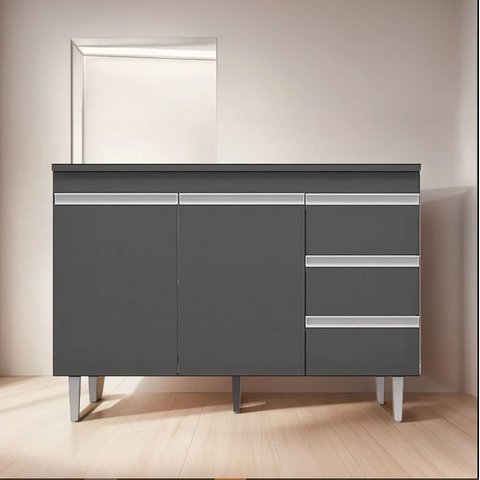 Balcão Gabinete de Pia Andréia 120cm Cinza sem Tampo - Ajl Moveis
