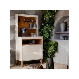 Aparador Cantinho do Café Flow Buffet com 2 Portas com Pés Pinus - Off White com Freijó - 3