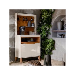Aparador Cantinho do Café Flow Buffet com 2 Portas com Pés Pinus - Off White com Freijó - 1