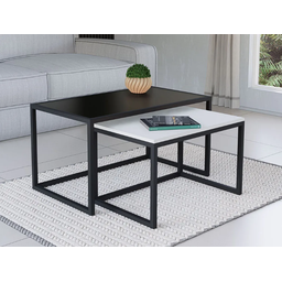Conjunto Mesa de Centro Industrial 84cm e 80cm Aço Preto Duo Madeira Don Castro Decor - 1