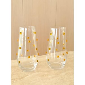 Copos Vidro Long Drink Decorados com Mini Gemas Topázio 550 Ml 2 Unidades