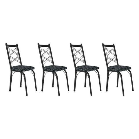 Kit 4 Cadeiras de Cozinha Delaware Estampado Mosaico Silver Pés de Ferro Preto
