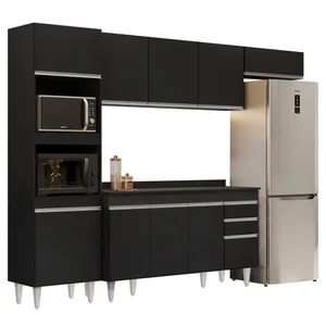Armário de Cozinha Modulada 4 Peças CP11 Balcão com Tampo Preto - Lumil Lumil Móveis